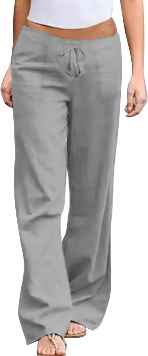 Women's Cotton Linen Baggy Pants Relax Fit Elastic Waist Drawstring Trousers Lightweight Summer Pants 2025 Trendy