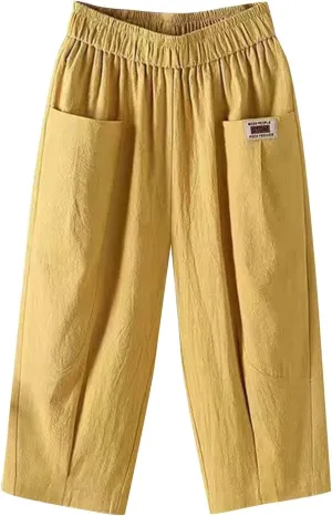 Women's Cotton Linen Carpi Pants Summer Wide Leg Casual Loose Lightweight High Waisted Pants Trousers with Pockets