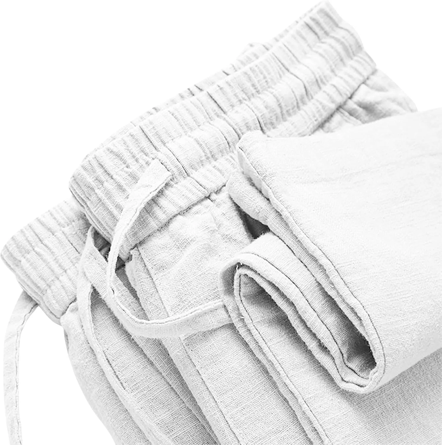Women's Cotton Linen Straight Leg Pants Plus Size Drawstring Casual Trousers with Pockets Summer Beach Lounge Pant