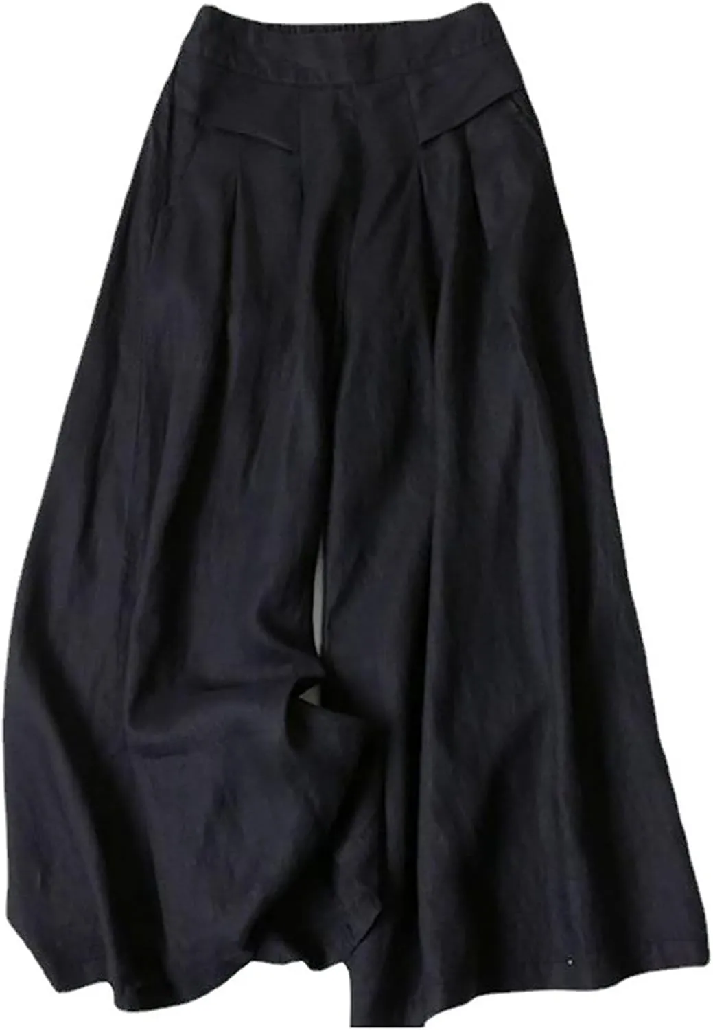 Womens Cropped Linen Pants Wide Leg Loose Summer Palazzo Pants High Waist Elastic Beach Flowy Casual Trouser