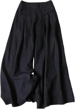 Womens Cropped Linen Pants Wide Leg Loose Summer Palazzo Pants High Waist Elastic Beach Flowy Casual Trouser