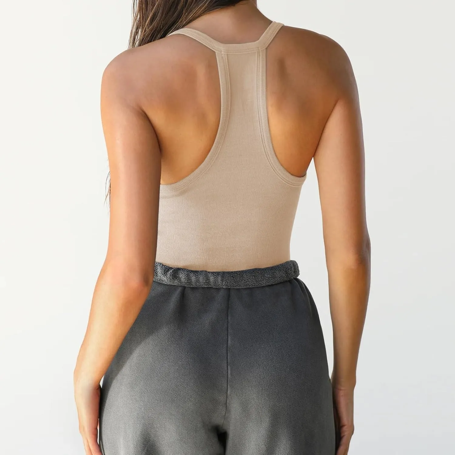 Womens Deep V Neck Racerback Ribbed Full Length Low Cut Tank Tops Workout Slim Fitted Camisole Shirts
