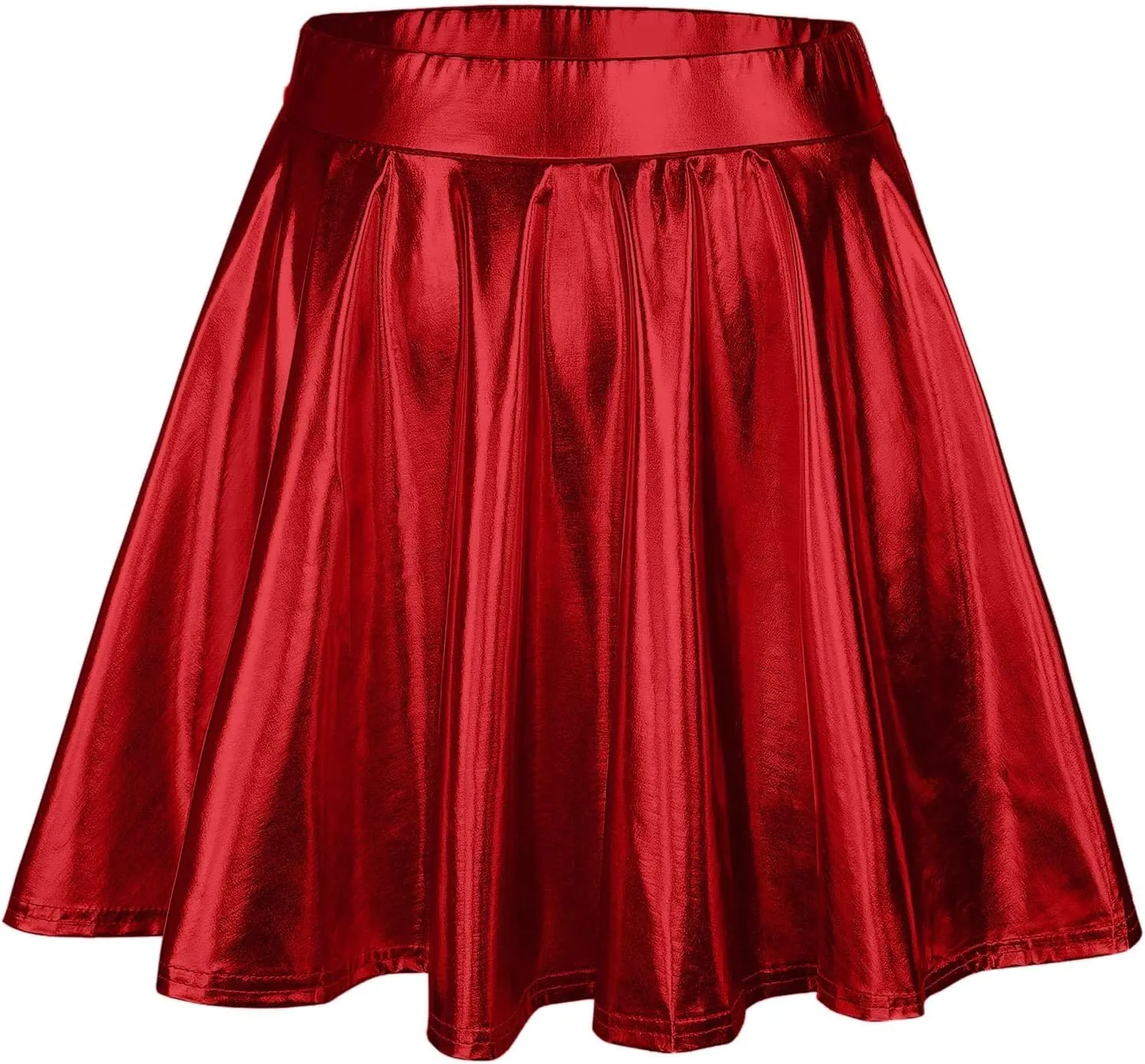 Womens Fashion High Waist Pleated Skirts Shiny Metallic Skater Skirt Sparkly Flared A Line Mini Skort Rave Party Outfit