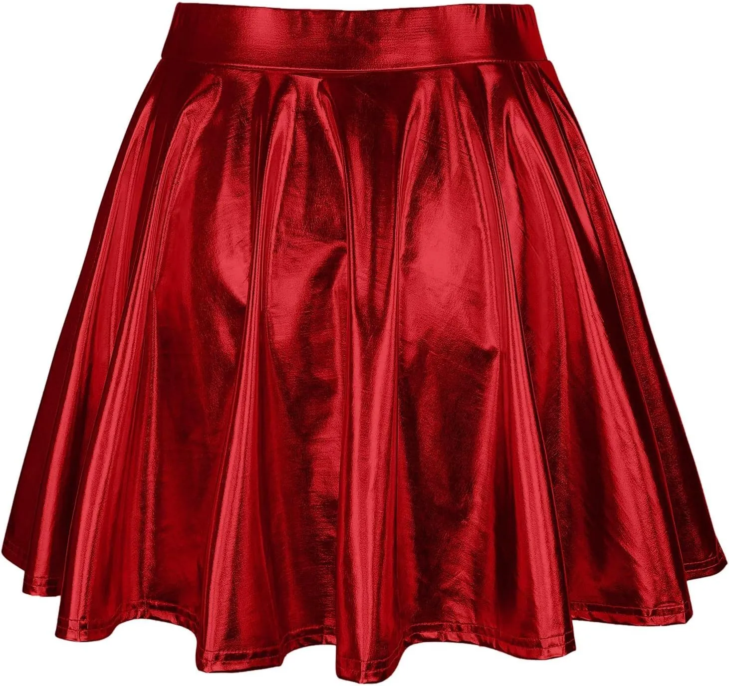 Womens Fashion High Waist Pleated Skirts Shiny Metallic Skater Skirt Sparkly Flared A Line Mini Skort Rave Party Outfit