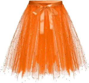 Womens Fashion Solid Lace Up Bow Puffy Skirt Tulle Bubble A Line Fairy Skirts Carnival Party Sequin Performance Skirt