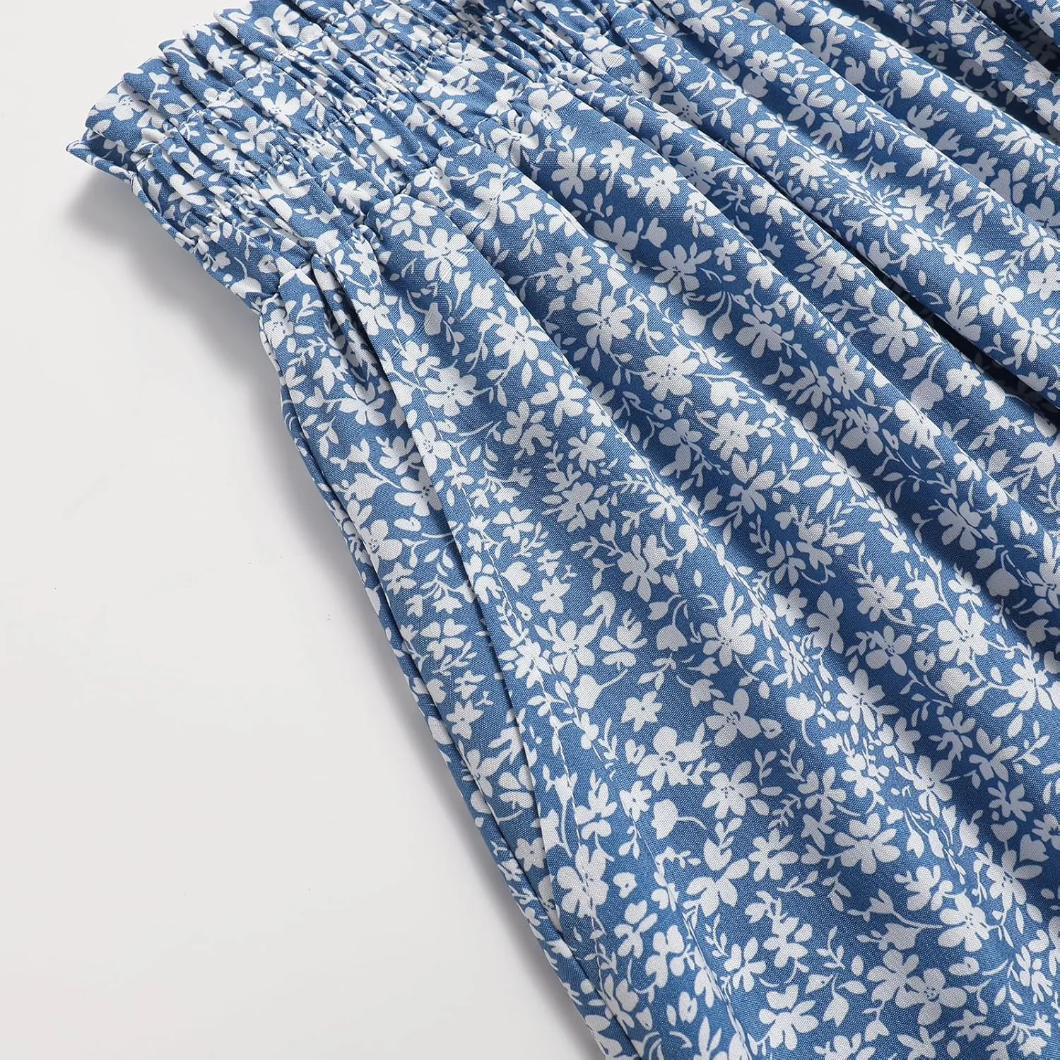Women's Floral High-waisted Skirt Elastic-waisted Casualt with Pockets Summer and Fall Beach Dress