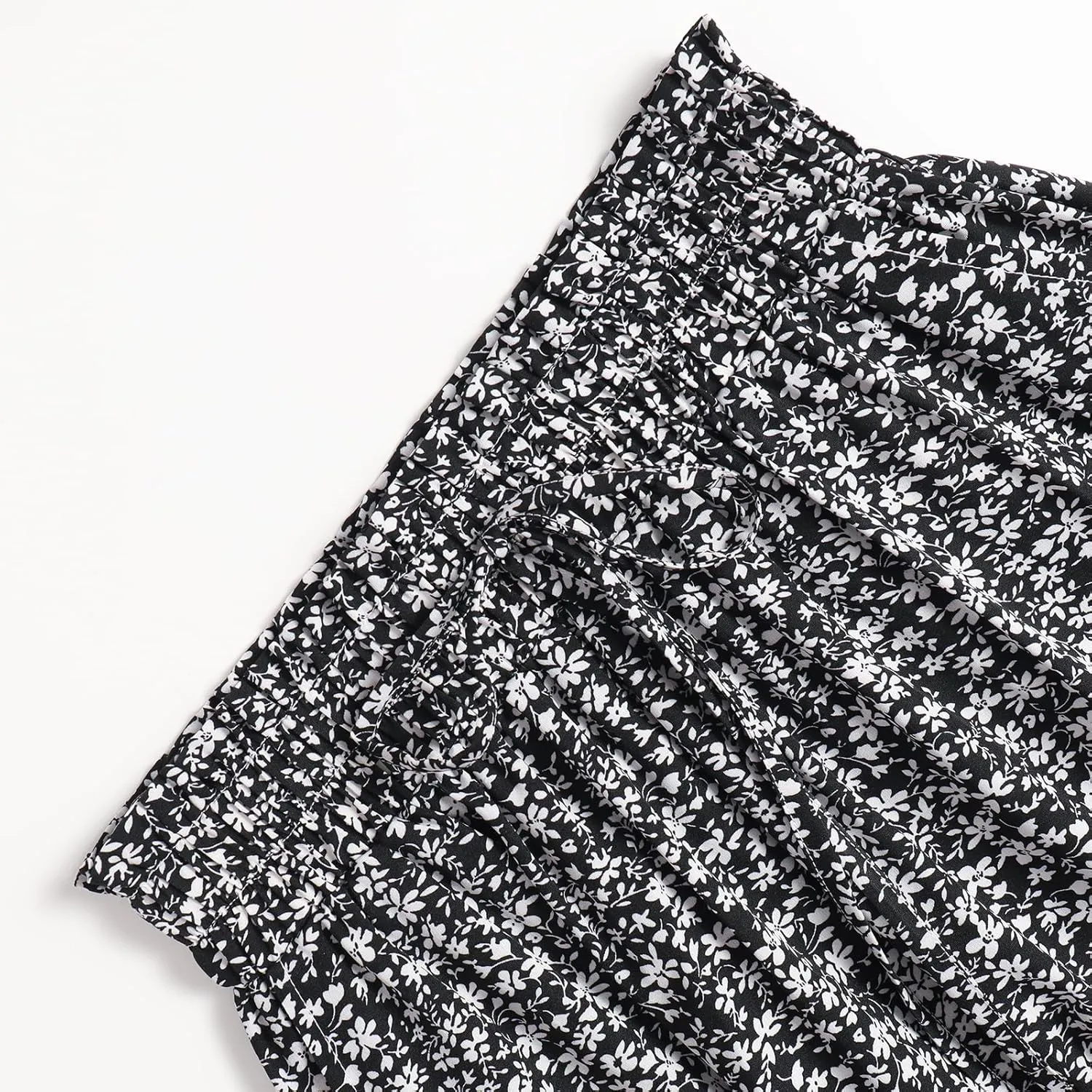 Women's Floral High-waisted Skirt Elastic-waisted Casualt with Pockets Summer and Fall Beach Dress