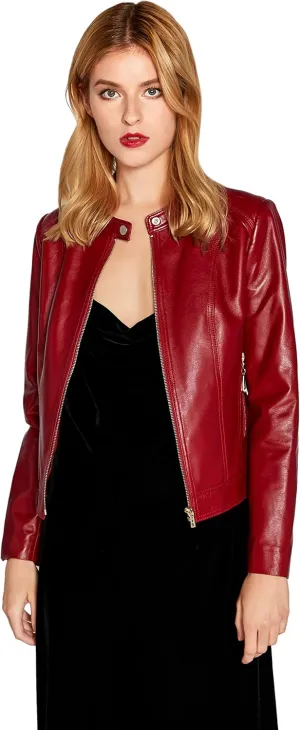 Women's Genuine Leather Jacket Lambskin Black Moto Biker Jacket Coat with Belt SmartUniverseWear