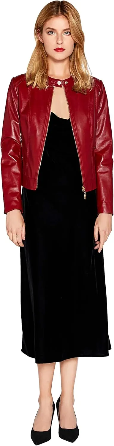 Women's Genuine Leather Jacket Lambskin Black Moto Biker Jacket Coat with Belt SmartUniverseWear