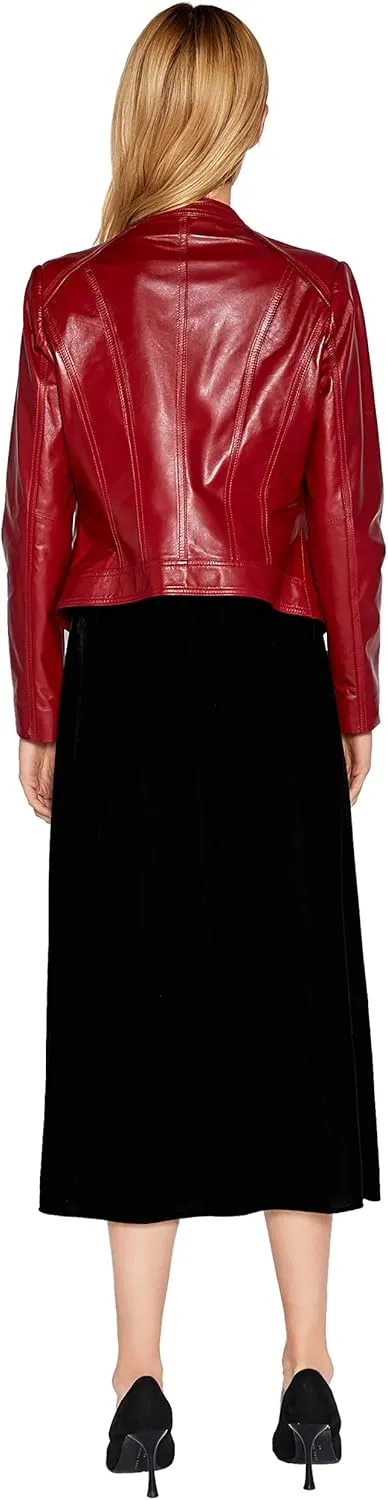 Women's Genuine Leather Jacket Lambskin Black Moto Biker Jacket Coat with Belt SmartUniverseWear