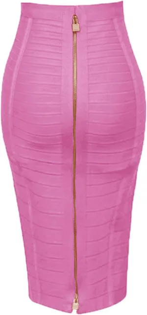 Women's High Waist Elastic Slim Fit Bandage Skirt Solid Color Knee Length Bodycon Pencil Skirt Office Midi Skirt
