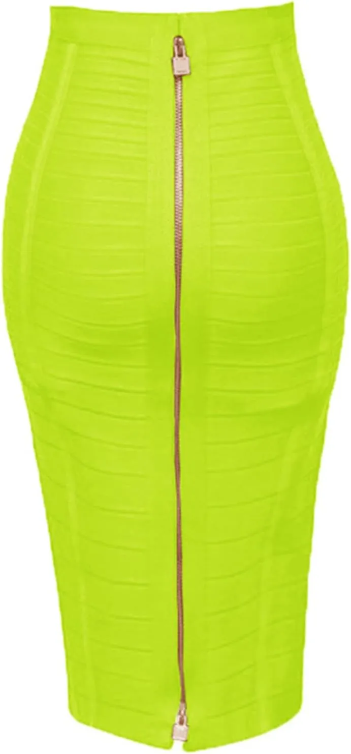 Women's High Waist Elastic Slim Fit Bandage Skirt Solid Color Knee Length Bodycon Pencil Skirt Office Midi Skirt