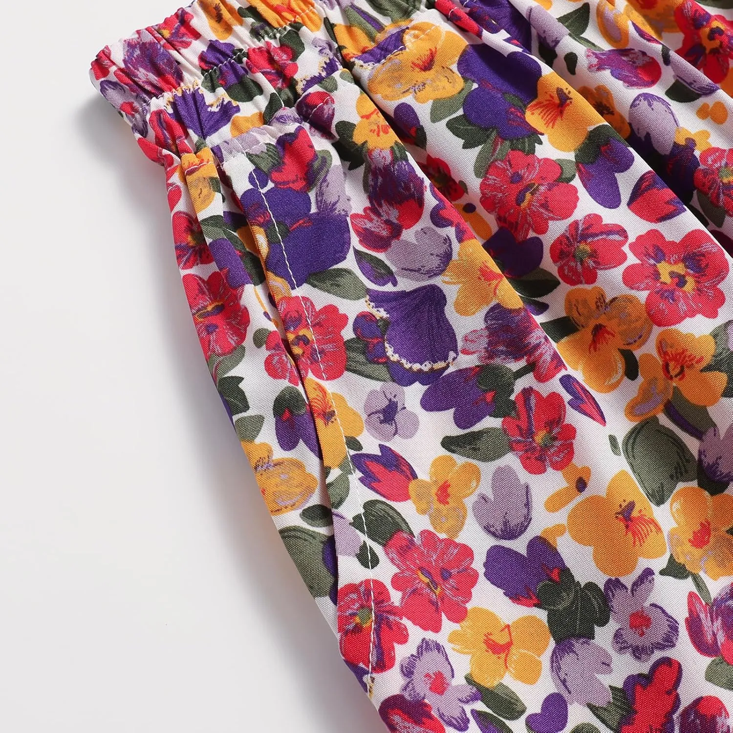 Women's High-Waisted Printed MIDI Skirt Spring Summer Fall Elastic-Waisted Skirt Hem Pleated Skirt