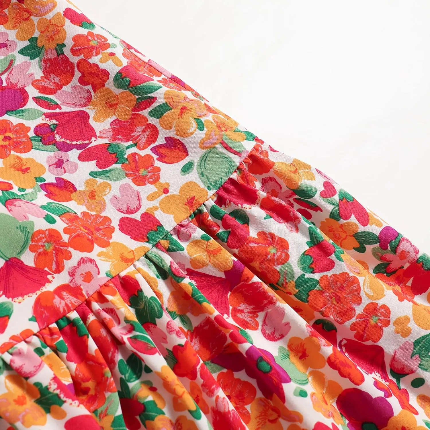 Women's High-Waisted Printed MIDI Skirt Spring Summer Fall Elastic-Waisted Skirt Hem Pleated Skirt