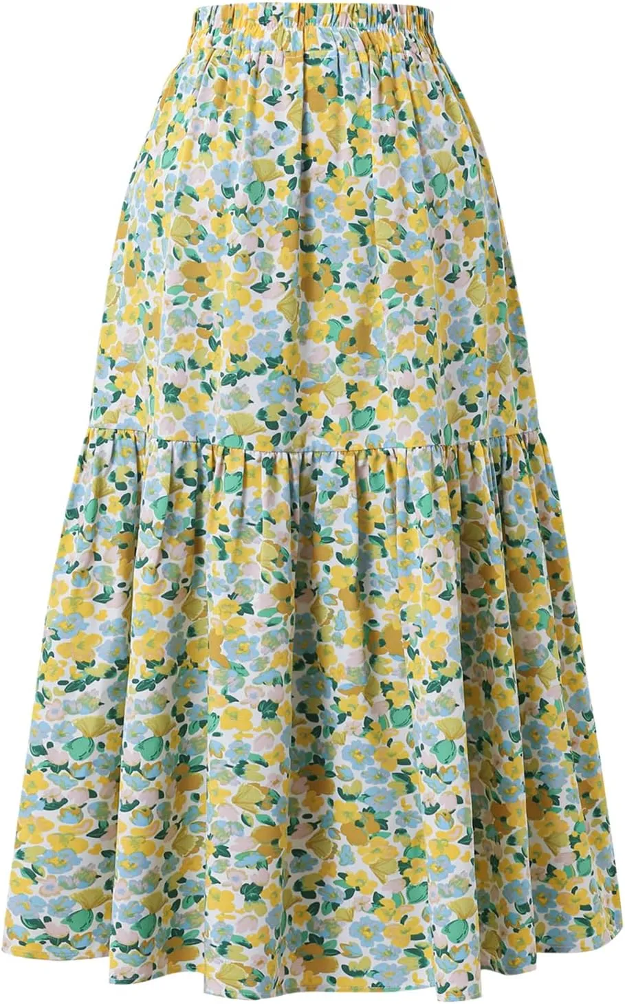 Women's High-Waisted Printed MIDI Skirt Spring Summer Fall Elastic-Waisted Skirt Hem Pleated Skirt