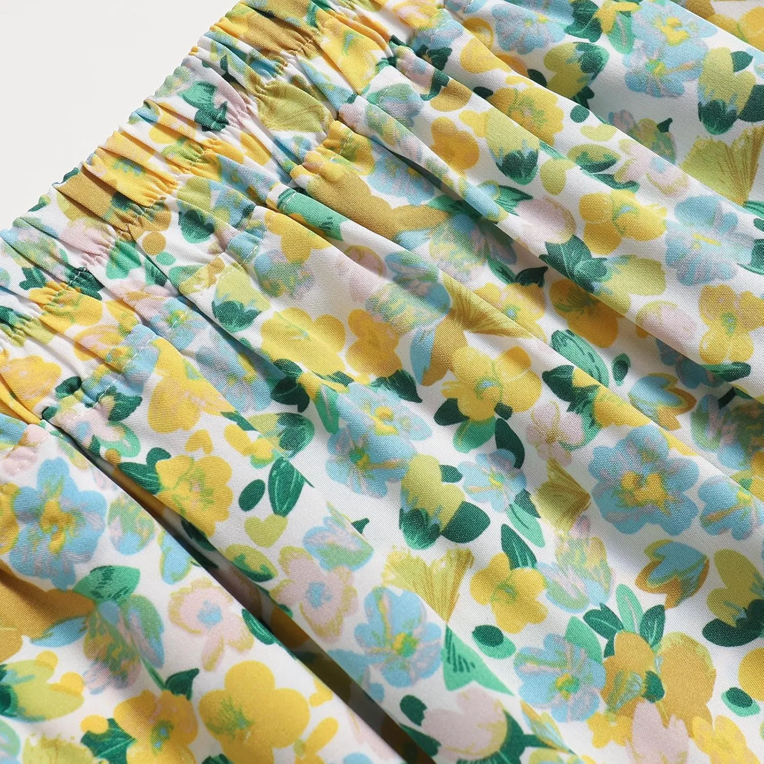 Women's High-Waisted Printed MIDI Skirt Spring Summer Fall Elastic-Waisted Skirt Hem Pleated Skirt