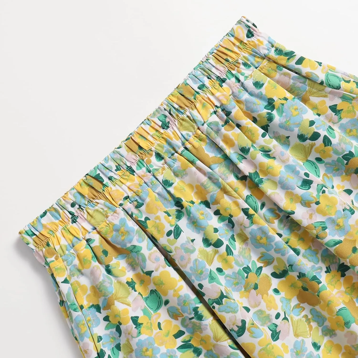 Women's High-Waisted Printed MIDI Skirt Spring Summer Fall Elastic-Waisted Skirt Hem Pleated Skirt