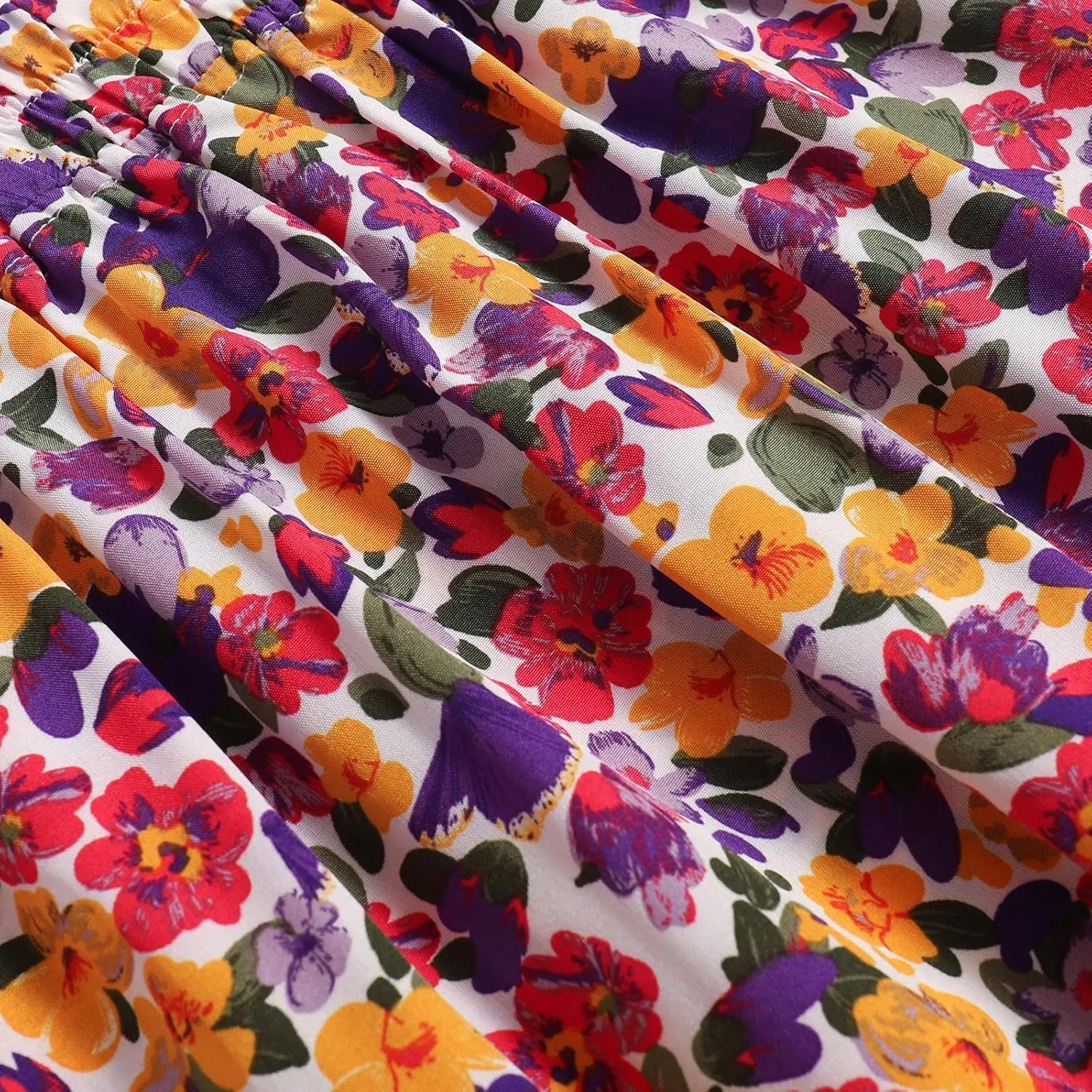 Women's High-Waisted Printed MIDI Skirt Spring Summer Fall Elastic-Waisted Skirt Hem Pleated Skirt