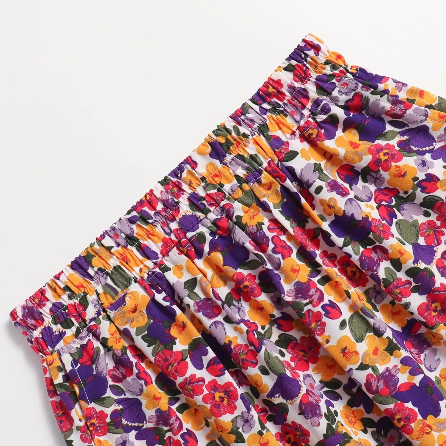 Women's High-Waisted Printed MIDI Skirt Spring Summer Fall Elastic-Waisted Skirt Hem Pleated Skirt