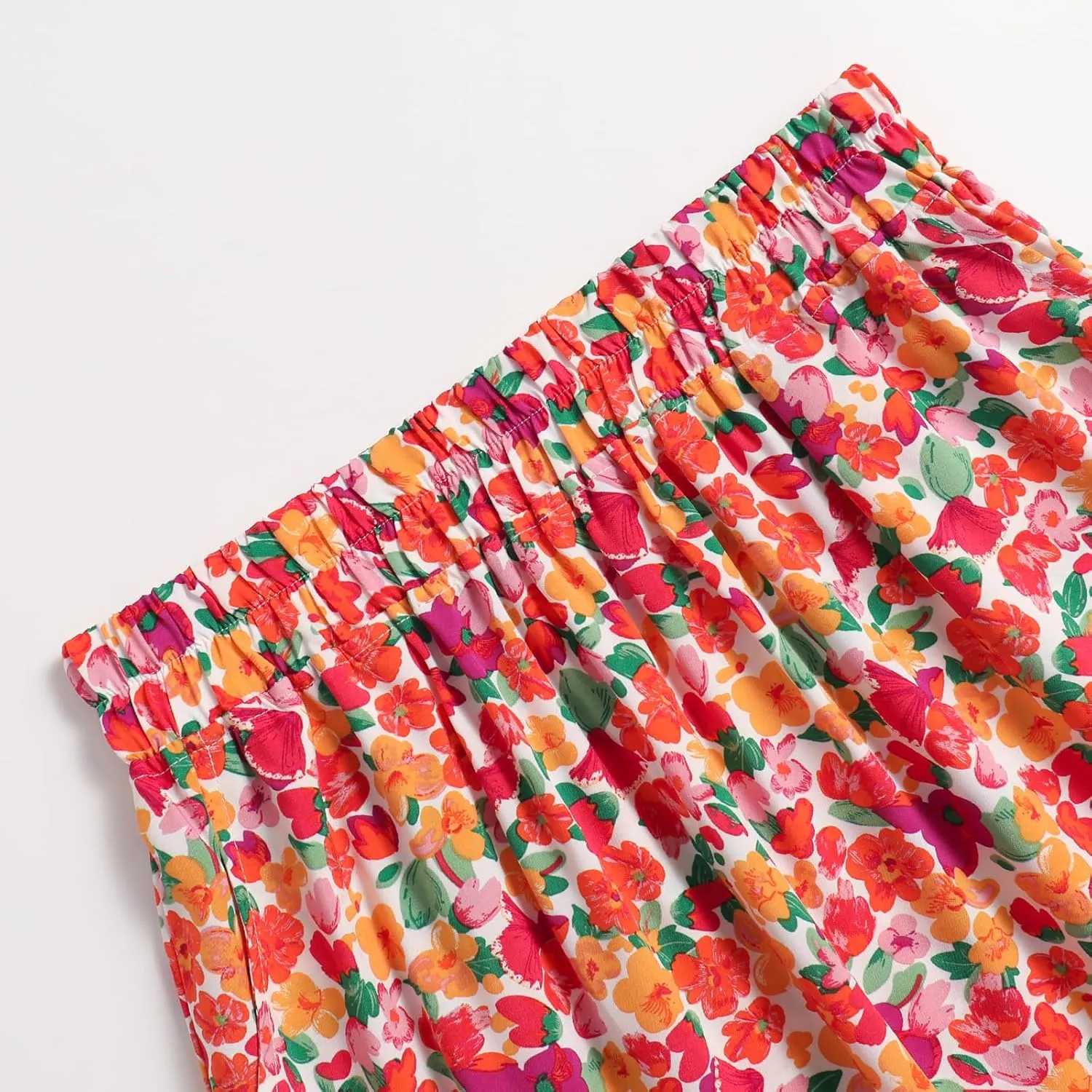 Women's High-Waisted Printed MIDI Skirt Spring Summer Fall Elastic-Waisted Skirt Hem Pleated Skirt