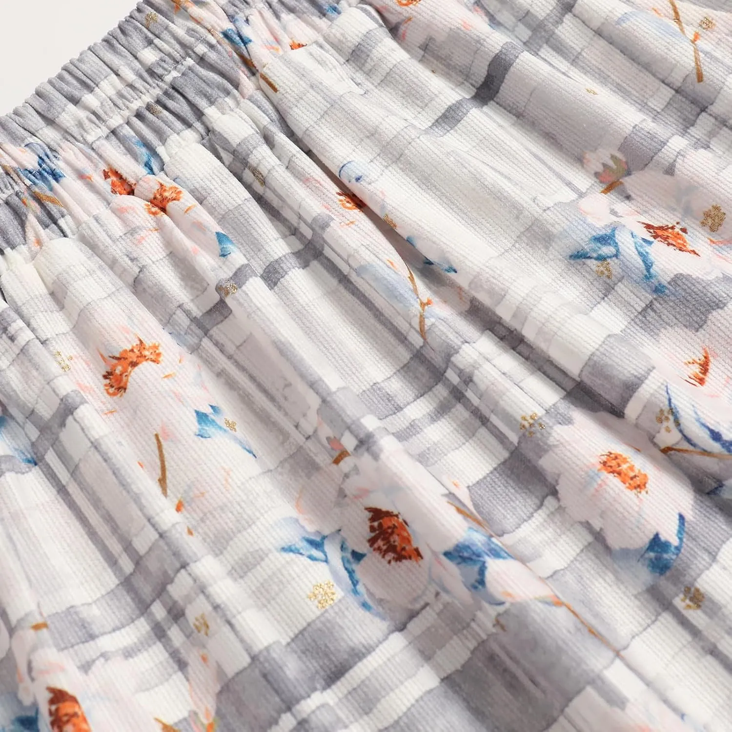 Women's High-Waisted Printed Skirt Elasticated Waist Autumn-Winter Skirt with Pockets and Pleated MIDI Skirt