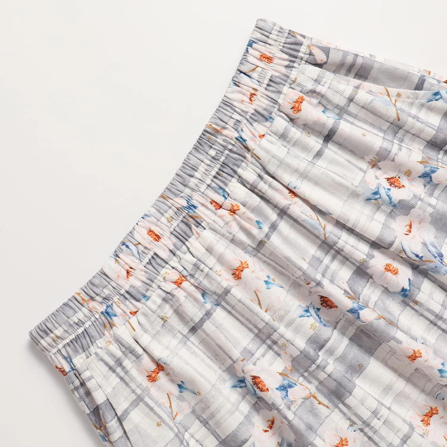 Women's High-Waisted Printed Skirt Elasticated Waist Autumn-Winter Skirt with Pockets and Pleated MIDI Skirt