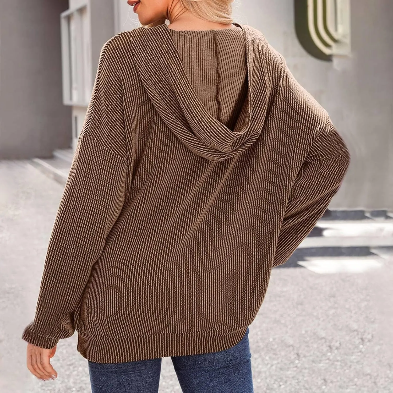 Womens Hoodies Y2k Loose Pullover Casual Long Sleeve Shirts Trendy Ribbed Knit Cute Fall Tunic Hoodies with Pocket