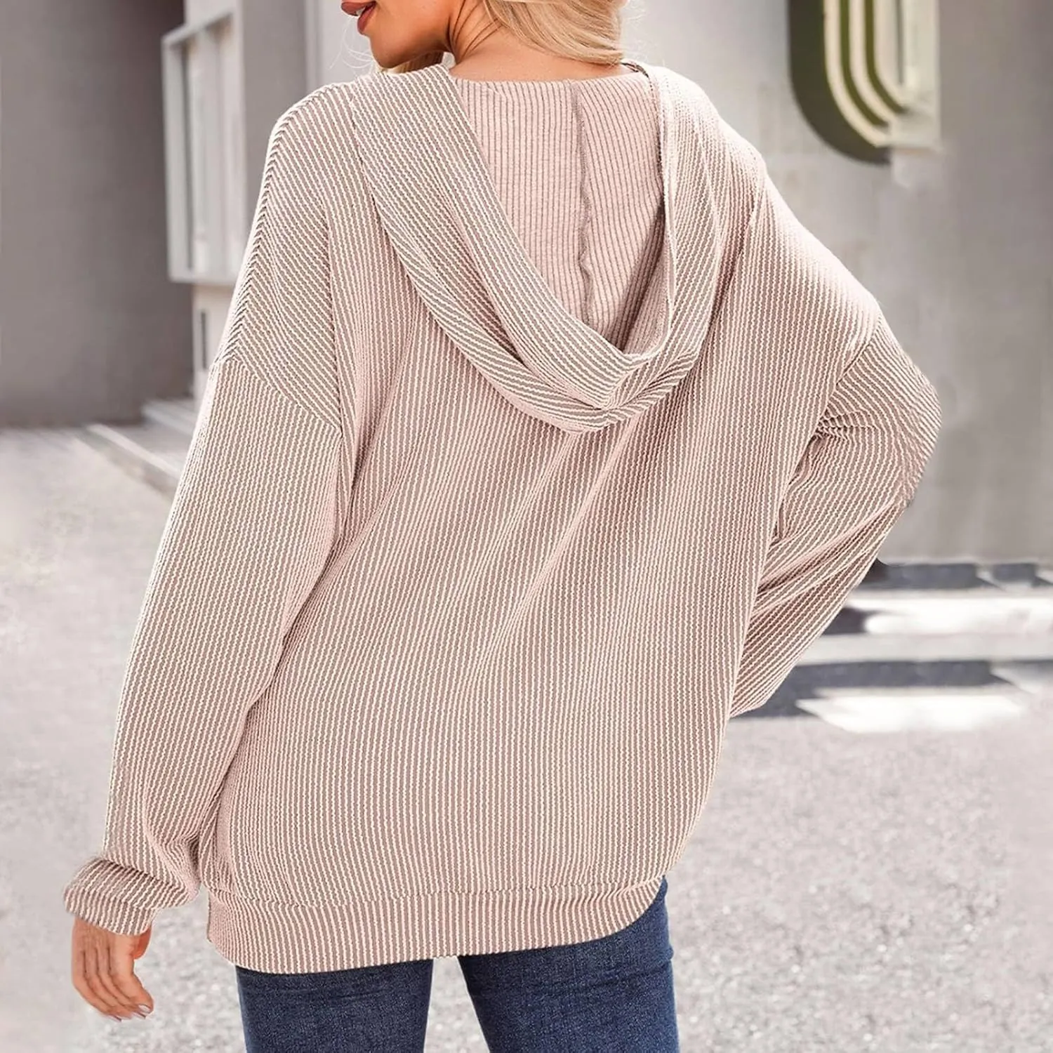 Womens Hoodies Y2k Loose Pullover Casual Long Sleeve Shirts Trendy Ribbed Knit Cute Fall Tunic Hoodies with Pocket