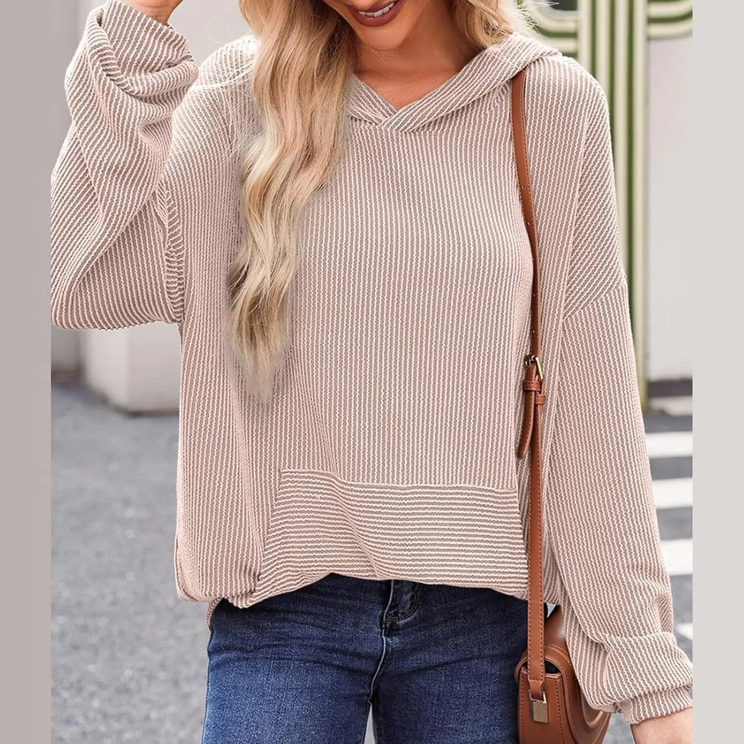 Womens Hoodies Y2k Loose Pullover Casual Long Sleeve Shirts Trendy Ribbed Knit Cute Fall Tunic Hoodies with Pocket