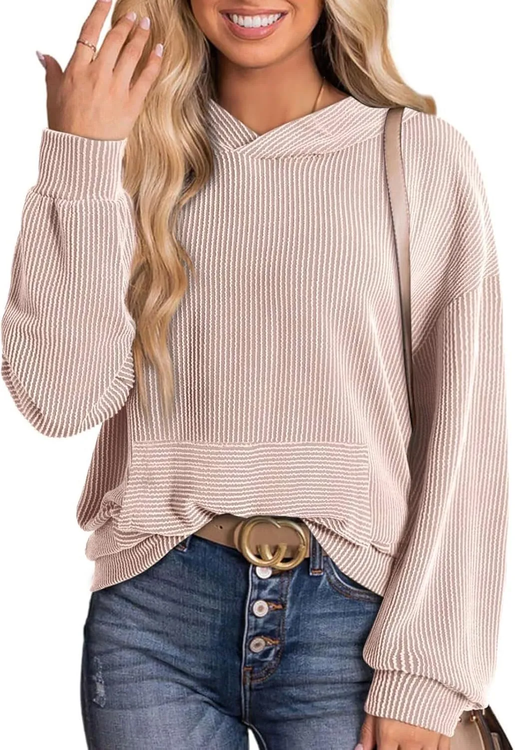Womens Hoodies Y2k Loose Pullover Casual Long Sleeve Shirts Trendy Ribbed Knit Cute Fall Tunic Hoodies with Pocket