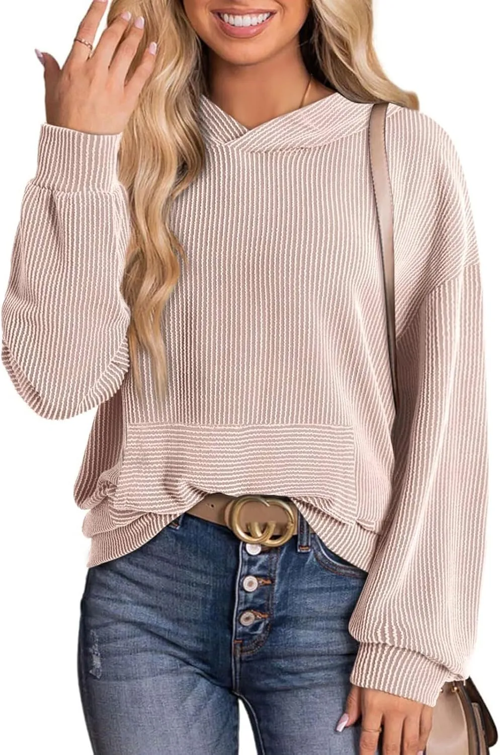 Womens Hoodies Y2k Loose Pullover Casual Long Sleeve Shirts Trendy Ribbed Knit Cute Fall Tunic Hoodies with Pocket