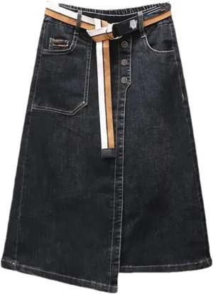 Women's Irregular Denim Skirt Elastic High Waisted A-Line Buttocks Wrapped Jeans Skirts