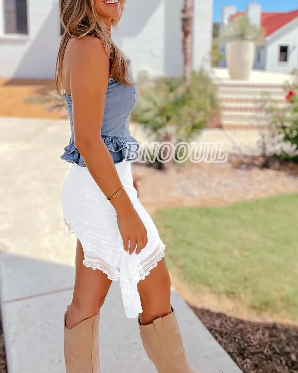 Women's Lace Mini Skirt High Waist Flowy Sexy Layered Skirts Summer Fashion Asymmetrical Skirt for Dressy Casual