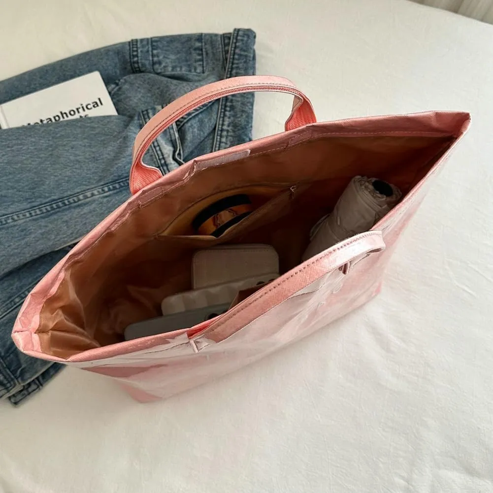 Women's Large PVC Tote Bag Clear Plastic Handbags Top Handle Handbag, Clear Bag for Women Large Carry All Tote Bag