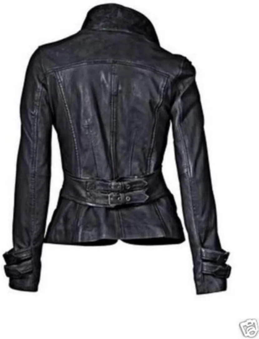 Women's Leather Jacket Pure Soft Lambskin Peacoat Leather Blazer PC06