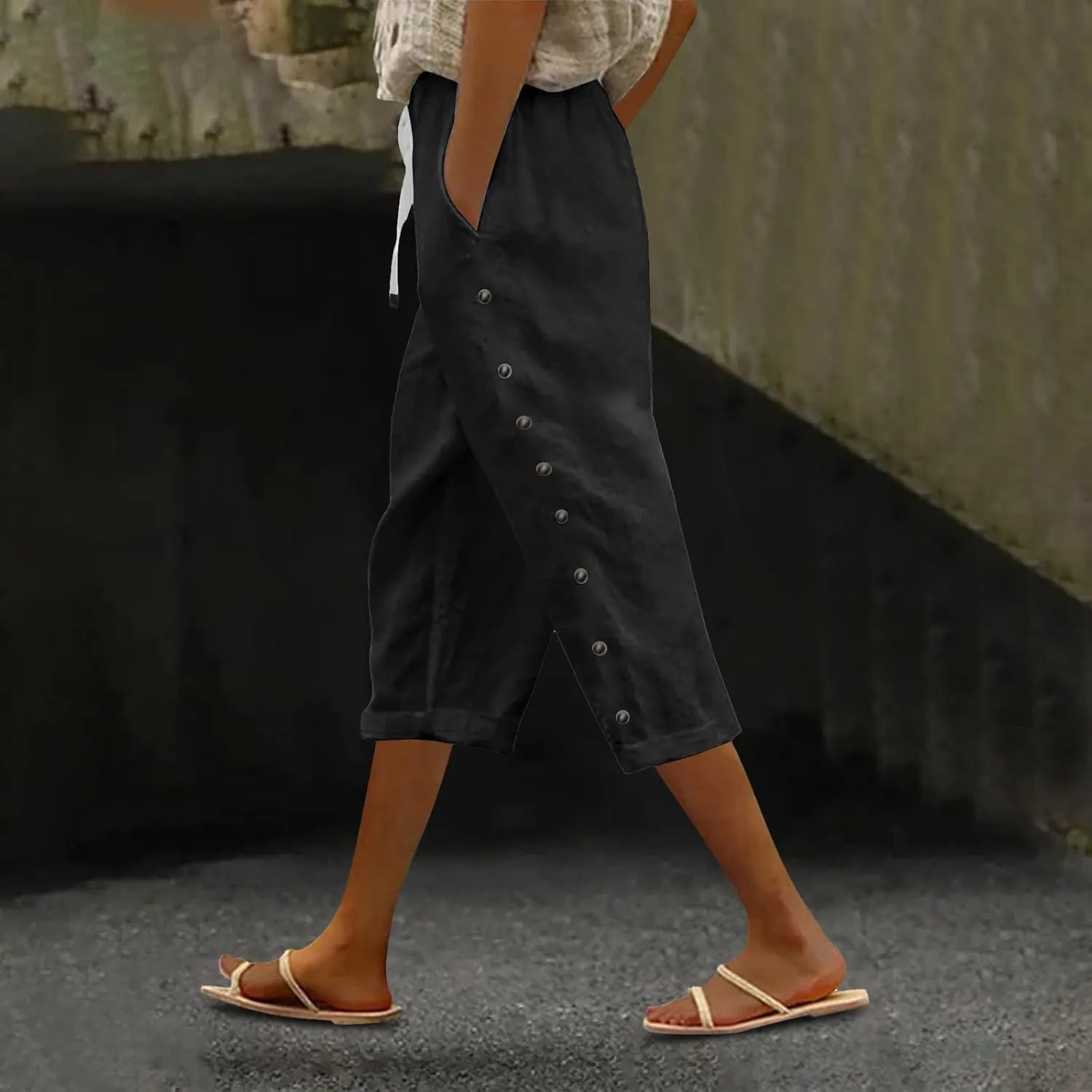 Women's Linen Pants Wide Leg Work Dress Pants Beach Casual Pants Linen Petite Summer Beachwear