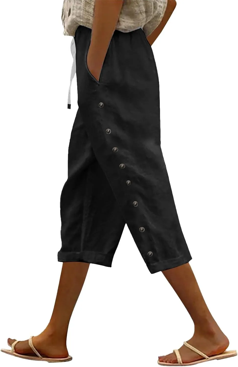 Women's Linen Pants Wide Leg Work Dress Pants Beach Casual Pants Linen Petite Summer Beachwear