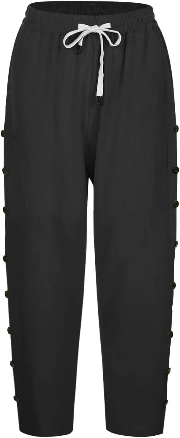 Women's Linen Pants Wide Leg Work Dress Pants Beach Casual Pants Linen Petite Summer Beachwear
