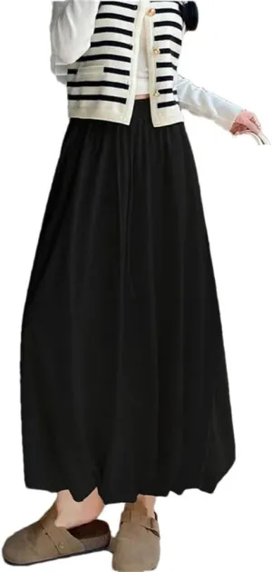 Women's Long Skirt Elastic Waist A-Line Solid Color Knitted Pleated Skirts