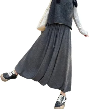 Women's Long Skirt Elastic Waist A-Line Solid Color Knitted Pleated Skirts