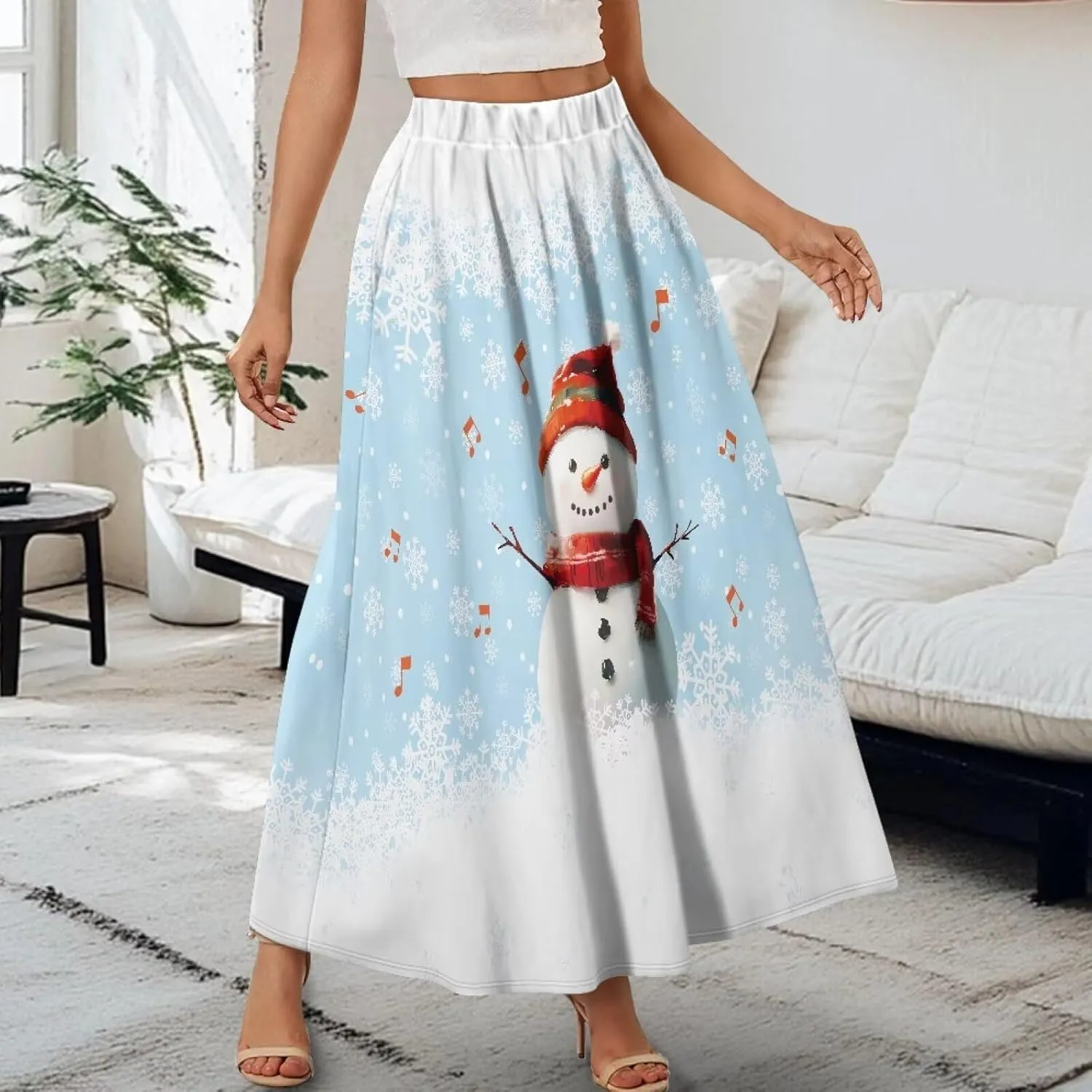 Women's Maxi Skirts Summer Bohemian High Waist Flowy Ruffle Long Skirts with Pockets for Holiday Travel Size S-2XL