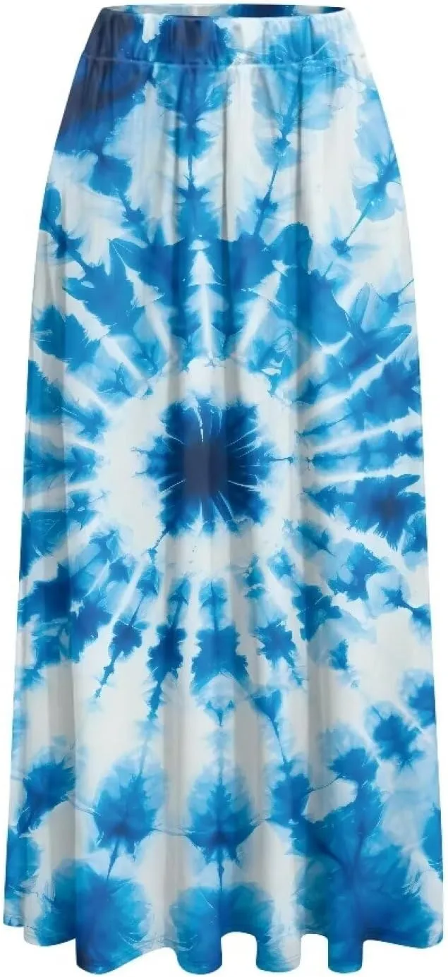 Women's Maxi Skirts Summer Bohemian High Waist Flowy Ruffle Long Skirts with Pockets for Holiday Travel Size S-2XL