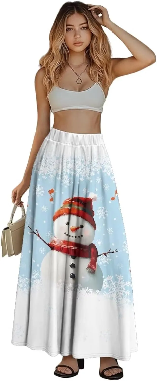 Women's Maxi Skirts Summer Bohemian High Waist Flowy Ruffle Long Skirts with Pockets for Holiday Travel Size S-2XL