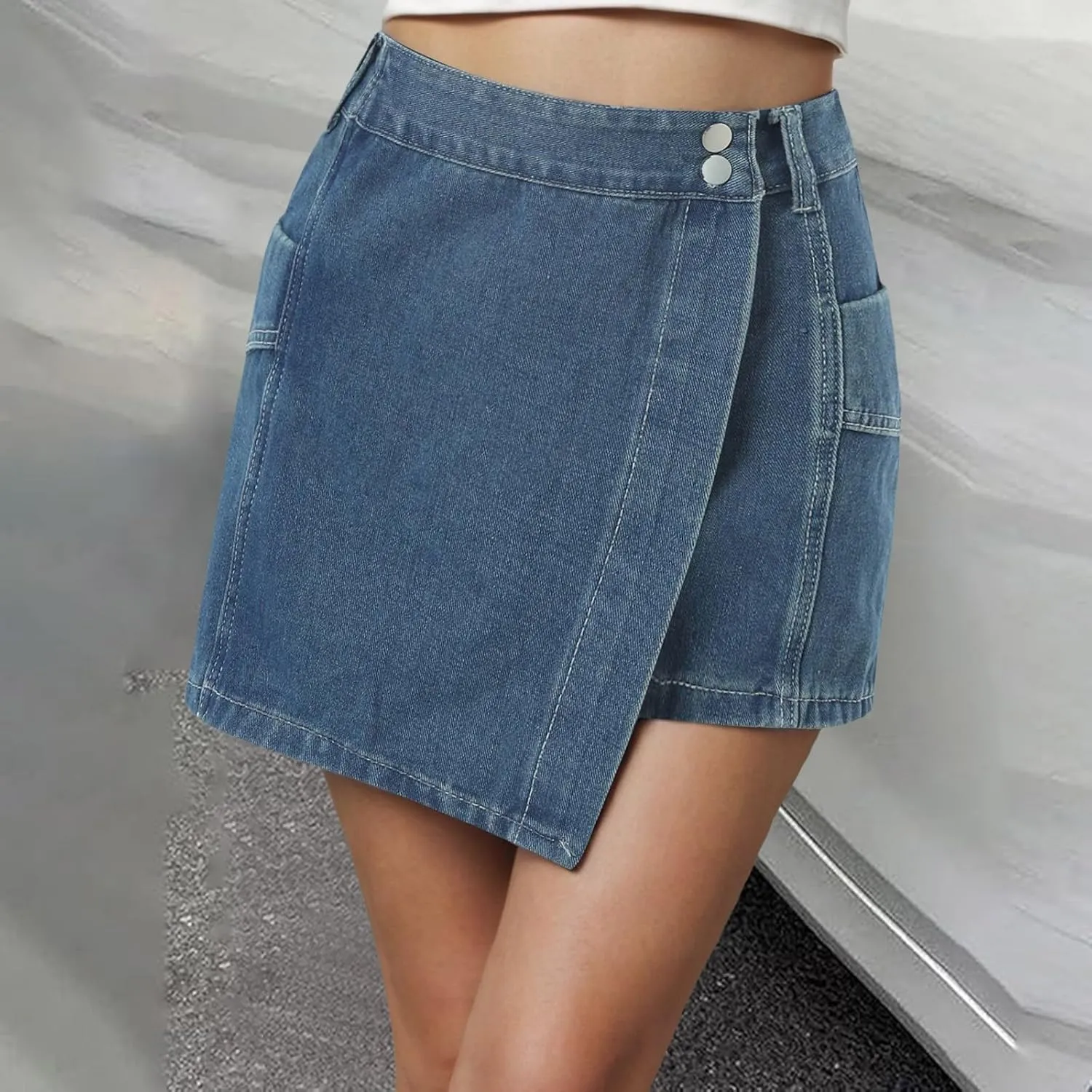 Womens Mini Denim Skirt-Casual Stretch Slim Fit High Waisted Y2k Cute Jean Skirts