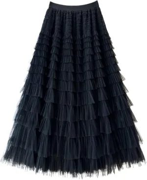 Women's Multi-Layer Pleated Chiffon Skirt with Pleated High Waisted Fluffy Long Skirt Layered Fashionable Party Skirt