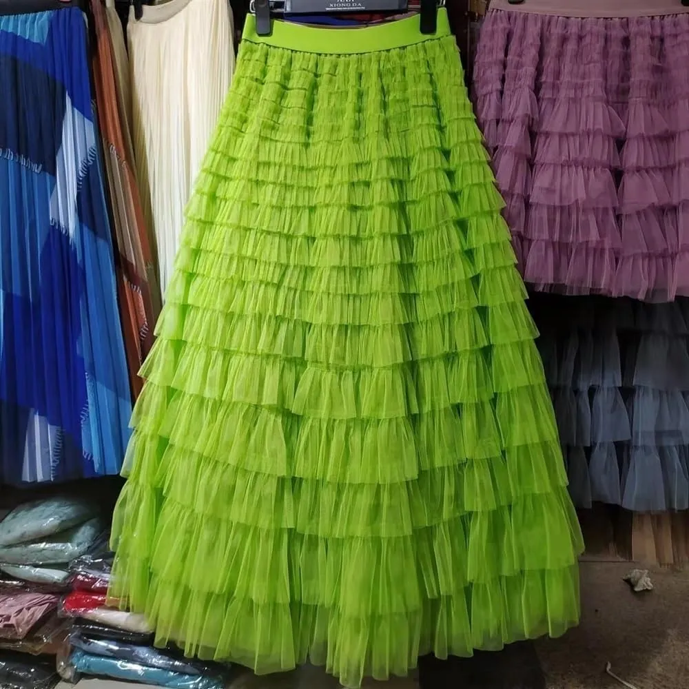 Women's Multi-Layer Pleated Chiffon Skirt with Pleated High Waisted Fluffy Long Skirt Layered Fashionable Party Skirt