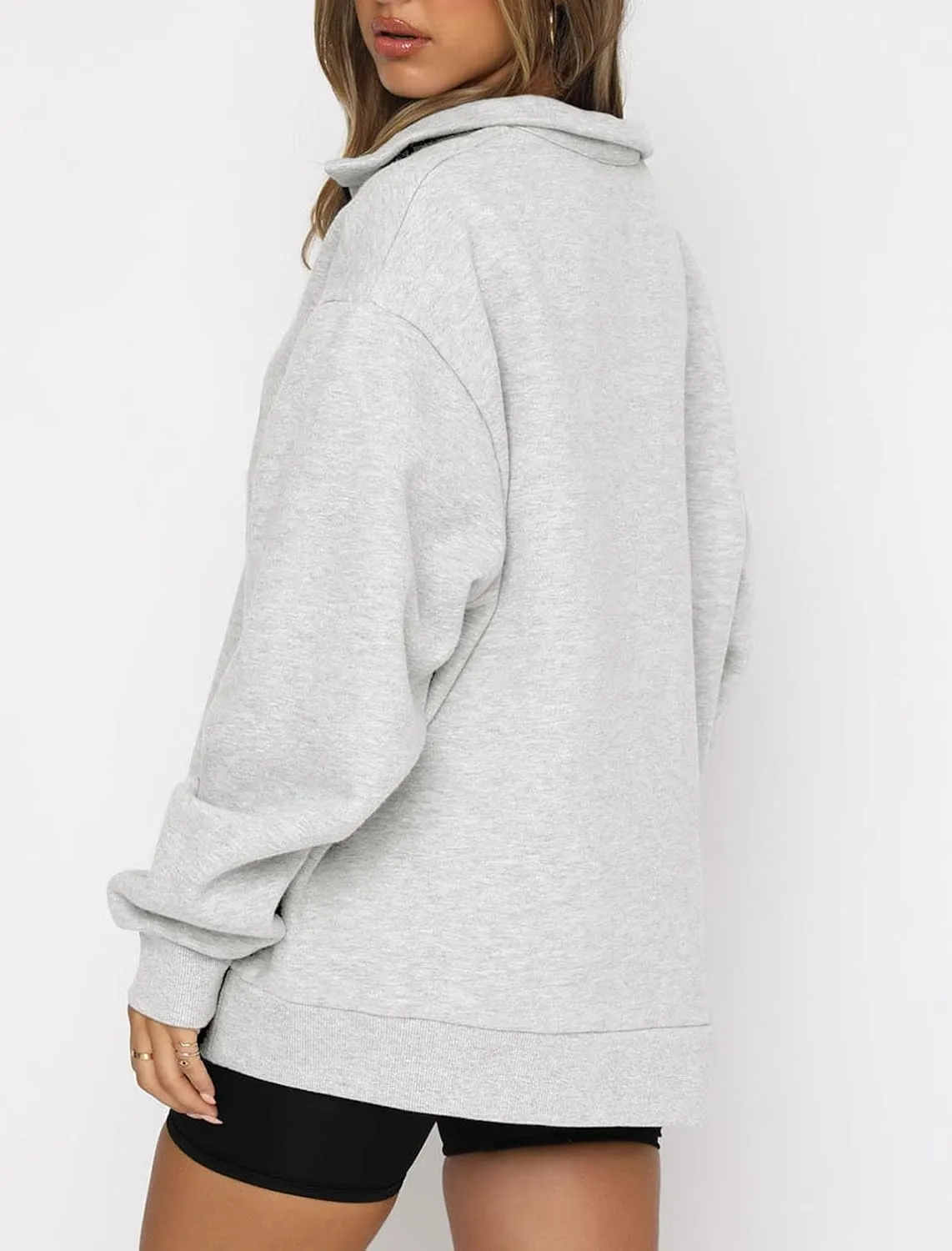 Womens Oversized Half Zip Pullover Quarter Zip Hoodie Lapel Neck Long Sleeve Sweatshirts Teen Girls Trendy Clothes