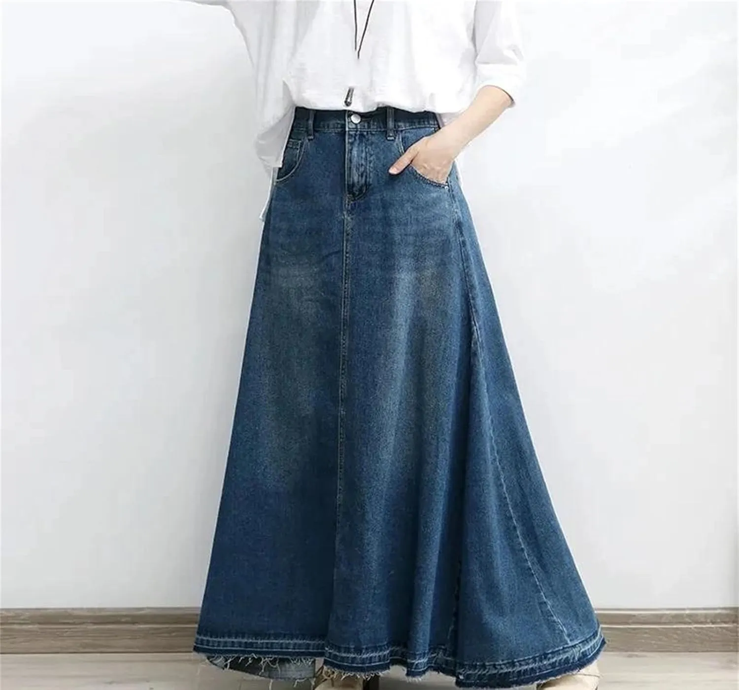 Women's Oversized High Waisted Denim Long Swing Skirts Summer Slim Thin A-Line Umbrella Skirts