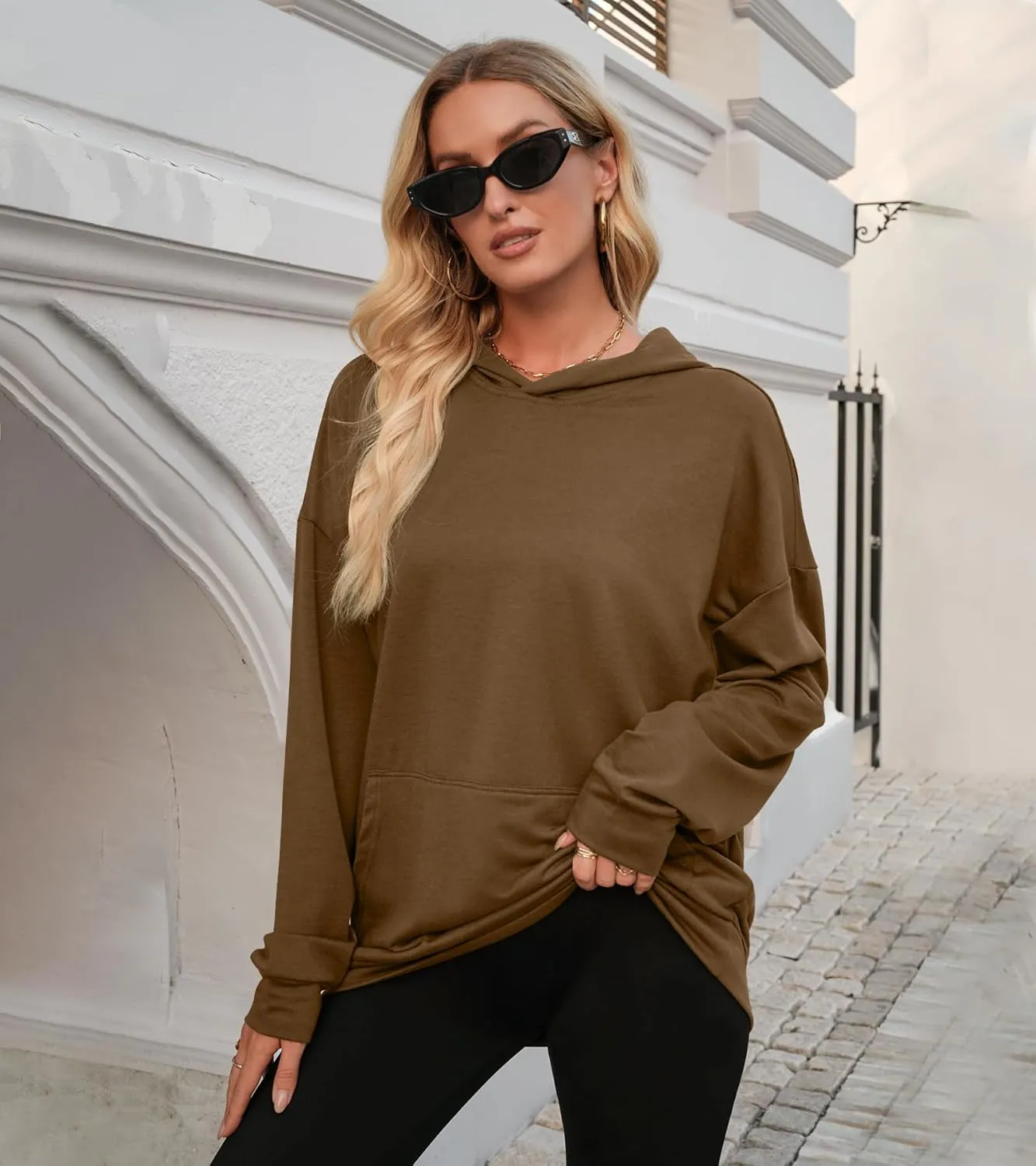 Womens Oversized Hoodies Long Sleeve Sweatshirts Drop Shoulder Pullover Shirts Top Fall Outfits with Pocket