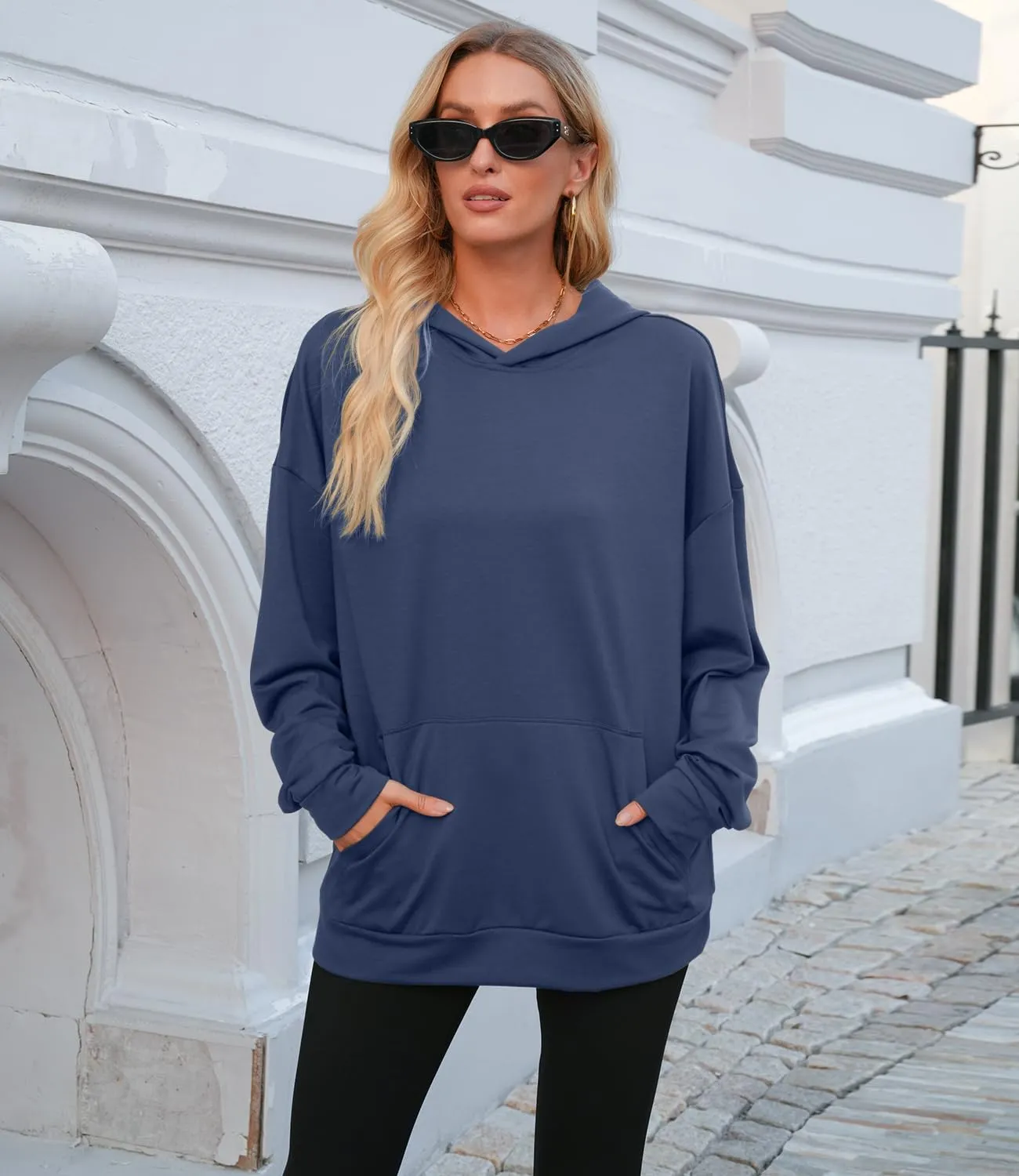 Womens Oversized Hoodies Long Sleeve Sweatshirts Drop Shoulder Pullover Shirts Top Fall Outfits with Pocket